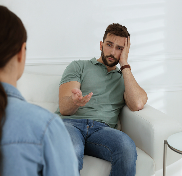 Unhappy man with therapist Unhappy man with therapist